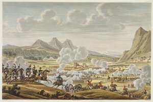 De slag bij de berg Tabor, 27 Ventôse, Jaar 7 (17 februari 1799) gegraveerd door Louis Francois Couche